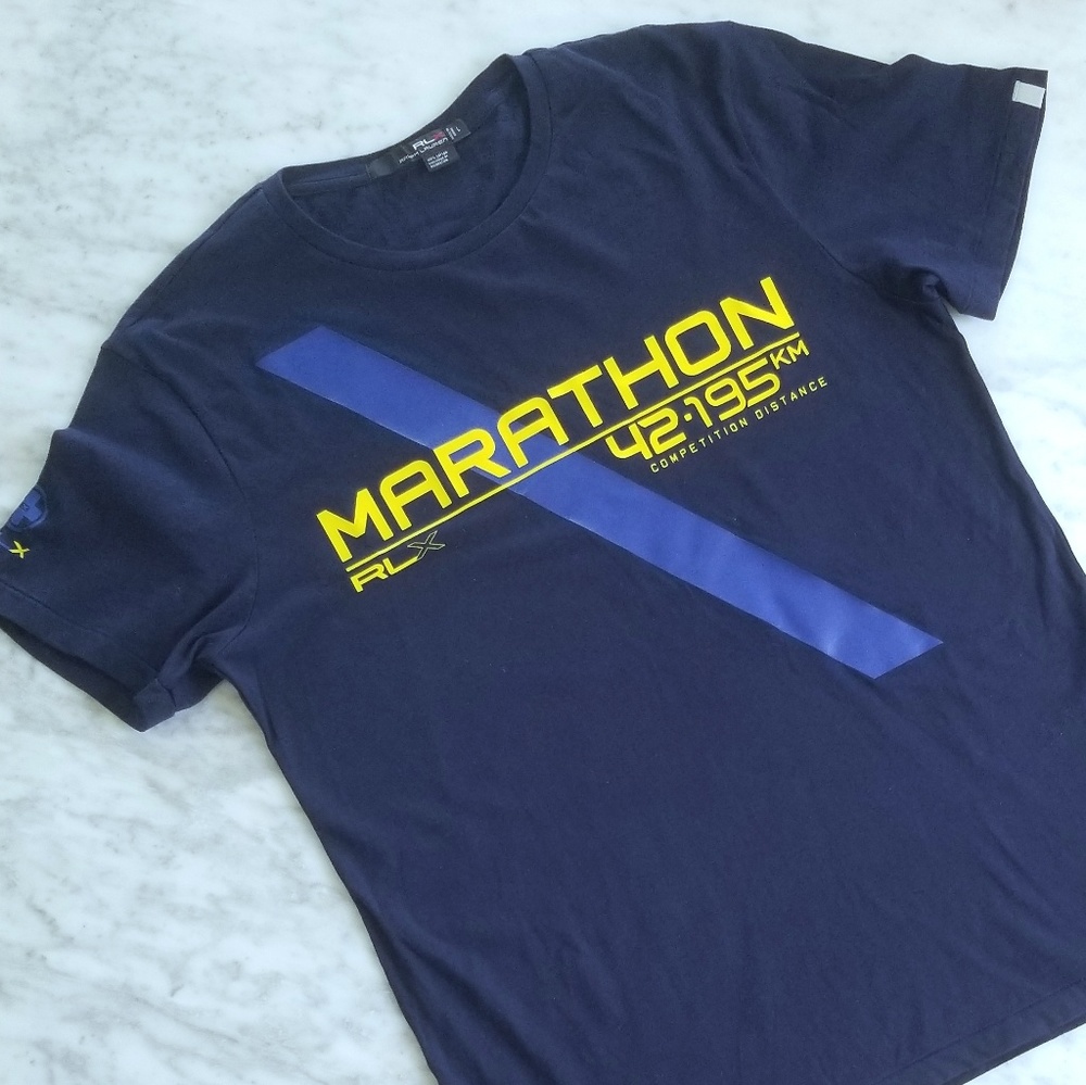 RLX Ralph Lauren Navy Marathon T Shirt S Large